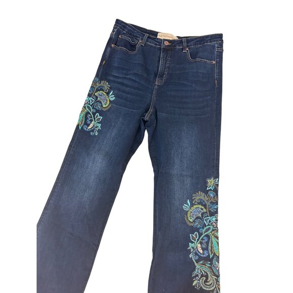 Soft Surroundings Embroidered Bootcut Jeans Womens Size 16 Sequin Stretch Denim - Picture 2 of 6